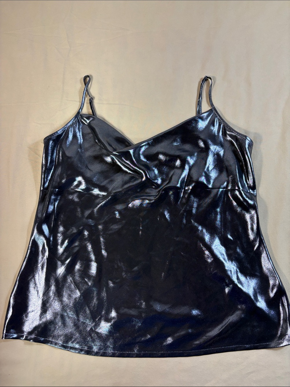 Express Metallic Silver Cowl Neck Camisole Top Women's L Adjustable Strap NWT